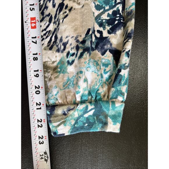 Weekends By Chico's Sweatshirt Womens XL Blue Watercolor Cotton Terry Boxy Boho - Picture 11 of 11